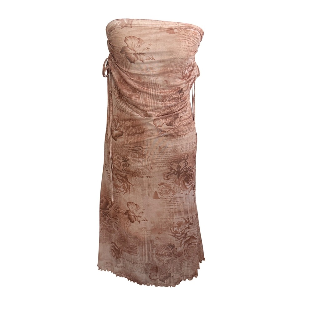 SHEIN Brown Y2K Ruched Mesh Tube Midi Dress Small Fairycore Whimsigoth Grunge